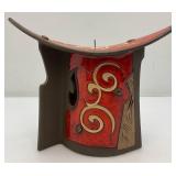 Very Unique Vintage Tri USA Terracotta Pottery Glazed Multi Colored Candle Holder 3 1/2" x 8" x 9"