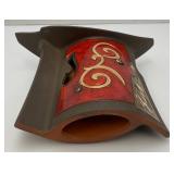 Very Unique Vintage Tri USA Terracotta Pottery Glazed Multi Colored Candle Holder 3 1/2" x 8" x 9"