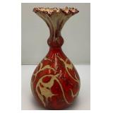 Vintage Unique Terracotta Pottery Glazed Multi Colored Vase 11" Tall