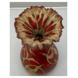 Vintage Unique Terracotta Pottery Glazed Multi Colored Vase 11" Tall