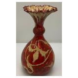 Vintage Unique Terracotta Pottery Glazed Multi Colored Vase 11" Tall