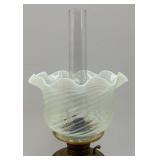Victorian Era Blue Opalescent Swirl Design Parlor Oil Lamp 21" Tall