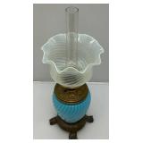 Victorian Era Blue Opalescent Swirl Design Parlor Oil Lamp 21" Tall