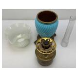 Victorian Era Blue Opalescent Swirl Design Parlor Oil Lamp 21" Tall