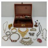 Misc. Vintage Costume Jewelry In Jewelry Box & More