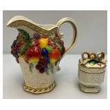 Vintage Fitz & Floyd Classics Large Pitcher 9"And Small 5" Covered Dish (Small Chip present On Lid)