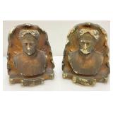 Antique Chalkware Book Ends 8" (Chipped Paint And Chips Present)