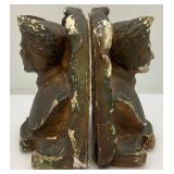 Antique Chalkware Book Ends 8" (Chipped Paint And Chips Present)
