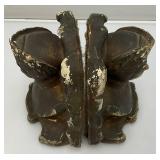 Antique Chalkware Book Ends 8" (Chipped Paint And Chips Present)