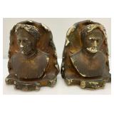 Antique Chalkware Book Ends 8" (Chipped Paint And Chips Present)