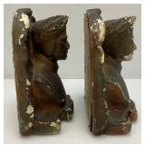 Antique Chalkware Book Ends 8" (Chipped Paint And Chips Present)