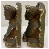 Antique Chalkware Book Ends 8" (Chipped Paint And Chips Present)