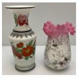 Two Antique Victorian Hand Painted Vases (One Has Small Chip On Edge Barely Noticeable)