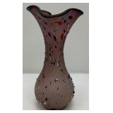 Vintage Azerbaijan Hand Blown Drip Confetti Art Glass 14" Vase