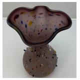 Vintage Azerbaijan Hand Blown Drip Confetti Art Glass 14" Vase