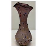 Vintage Azerbaijan Hand Blown Drip Confetti Art Glass 14" Vase