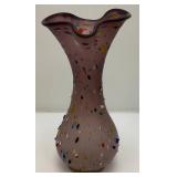 Vintage Azerbaijan Hand Blown Drip Confetti Art Glass 14" Vase