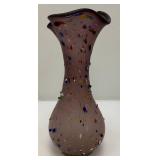 Vintage Azerbaijan Hand Blown Drip Confetti Art Glass 14" Vase