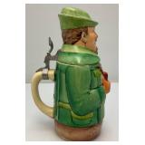 Vintage Green Soldier/Hunter Beer Stein Vintage Made In Western Germany 8 3/4" Tall .5L Eckhardt & Engler