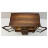Vintage Wooden Jewelry Box With Necklace Hangers & Four Drawers (One Missing Handle) 7" x 13" x 13"