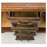 Vintage Wooden Jewelry Box With Necklace Hangers & Four Drawers (One Missing Handle) 7" x 13" x 13"