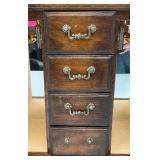 Vintage Wooden Jewelry Box With Necklace Hangers & Four Drawers (One Missing Handle) 7" x 13" x 13"