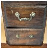 Vintage Wooden Jewelry Box With Necklace Hangers & Four Drawers (One Missing Handle) 7" x 13" x 13"