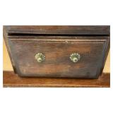 Vintage Wooden Jewelry Box With Necklace Hangers & Four Drawers (One Missing Handle) 7" x 13" x 13"