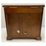 Vintage Wooden Jewelry Box With Necklace Hangers & Four Drawers (One Missing Handle) 7" x 13" x 13"