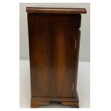 Vintage Wooden Jewelry Box With Necklace Hangers & Four Drawers (One Missing Handle) 7" x 13" x 13"
