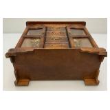 Vintage Wooden Jewelry Box With Necklace Hangers & Four Drawers (One Missing Handle) 7" x 13" x 13"