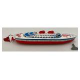 Vintage 10 1/4" Tin Litho Ship H.S.S. REX Mfz Wind Up Toy Model Original Box Made In Western Germany (NEW OLD STOCK)