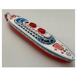 Vintage 10 1/4" Tin Litho Ship H.S.S. REX Mfz Wind Up Toy Model Original Box Made In Western Germany (NEW OLD STOCK)