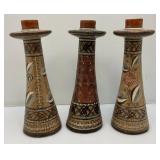 Group Of RARE Vintage Hecho Mexico Pottery Candle Holders 12"