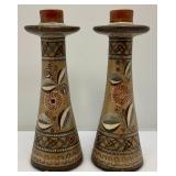Group Of RARE Vintage Hecho Mexico Pottery Candle Holders 12"