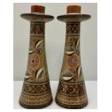 Group Of RARE Vintage Hecho Mexico Pottery Candle Holders 12"