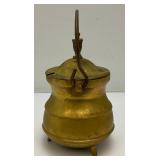 Misc. Vintage Items Including Jim Beam Decantor, Heavy Brass Soup pot, Oriental Silk Butterfly Painting And More