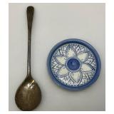 Misc. Vintage Items Including Jim Beam Decantor, Heavy Brass Soup pot, Oriental Silk Butterfly Painting And More