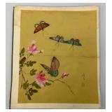 Misc. Vintage Items Including Jim Beam Decantor, Heavy Brass Soup pot, Oriental Silk Butterfly Painting And More