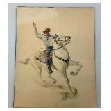 James Otis Burnley Original Illustration Of (Cowboy Riding Horse) On Illustration Board Overall 11 1/2" x 14 1/2"