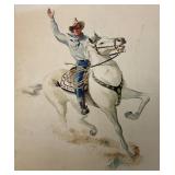 James Otis Burnley Original Illustration Of (Cowboy Riding Horse) On Illustration Board Overall 11 1/2" x 14 1/2"