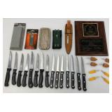 Misc. Collectible Knives, Sharpening Stones Including Razor Blade Sharpener And More