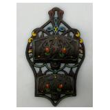 Vintage Wilton Polychrome Cast Iron Wall Mount Kitchen Double Match Holder 4" x 6"