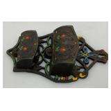 Vintage Wilton Polychrome Cast Iron Wall Mount Kitchen Double Match Holder 4" x 6"