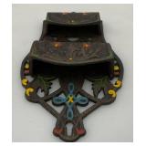 Vintage Wilton Polychrome Cast Iron Wall Mount Kitchen Double Match Holder 4" x 6"