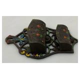 Vintage Wilton Polychrome Cast Iron Wall Mount Kitchen Double Match Holder 4" x 6"