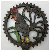 Vintage Cast Iron Trivet Colorful Rooster Country Kitchen Décor 5.5" x 8.5"