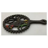 Vintage Cast Iron Trivet Colorful Rooster Country Kitchen Décor 5.5" x 8.5"