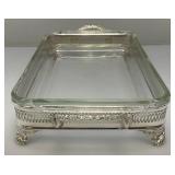 Vintage Anchor Hocking FIRE KING Class Casserole Dish With Silver Plated Tray & Misc. Silver-plated Dinnerware