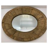 Very Unique Weathered Wood Framed Oval Mirror 3" x 28" x 32 1/2"